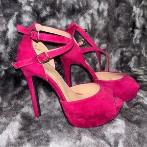 Suede Peep-Toe Platform Stilettos